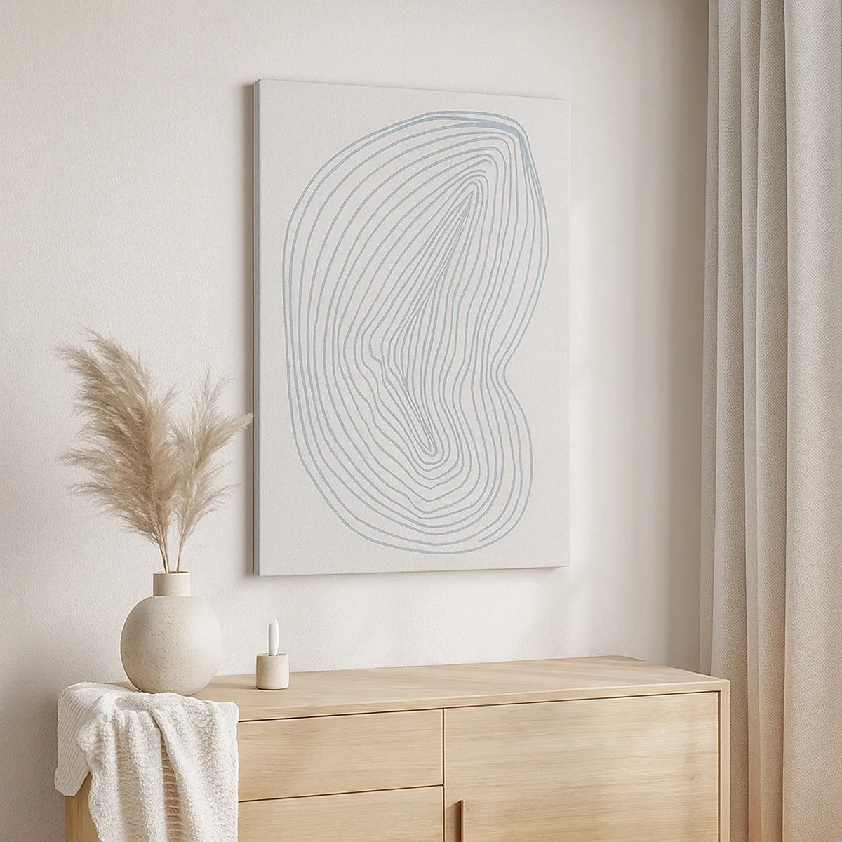 Obraz na płótnie - Minimalistyczna forma organiczna z cienkimi liniami w błękicie - 50x70cm - Uśmiech kropli - Nowoczesna dekoracja ścienna do salonu, kuchni i sypialni ARTTOR