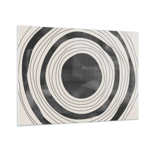 Obraz na szkle - Czarno-białe koncentryczne kręgi o nieregularnym konturze - 100x70cm - W samo sedno - Nowoczesna dekoracja ścienna do salonu, kuchni i sypialni ARTTOR