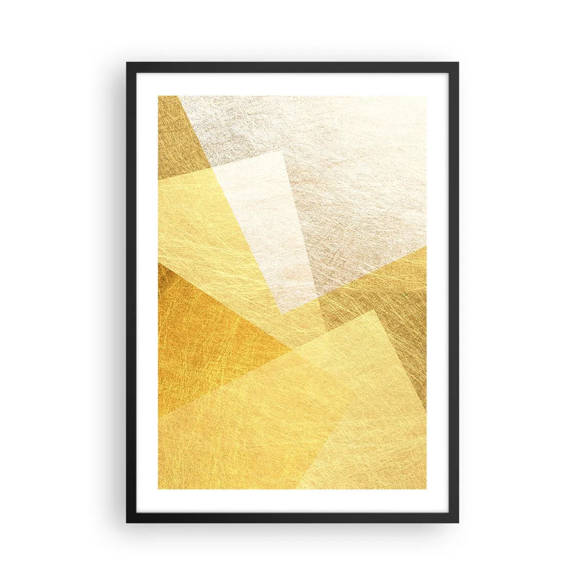Plakat w czarnej ramie - Złota geometryczna abstrakcja o metalicznym efekcie - 50x70cm - Pogoda geometrii - Nowoczesna dekoracja ścienna do salonu i sypialni ARTTOR
