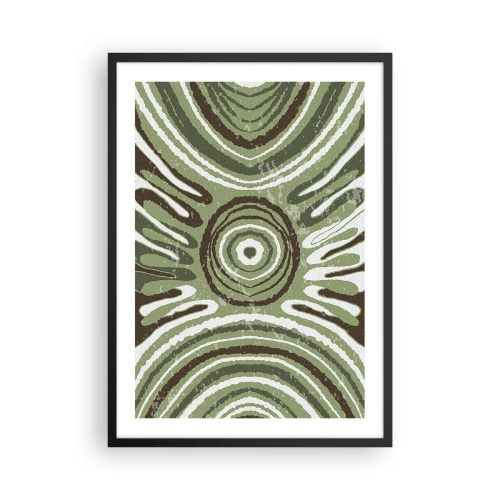 Plakat w czarnej ramie - Symetryczny wzór abstrakcyjny w odcieniach zieleni - 50x70cm - Eksplozja emocji - Nowoczesna dekoracja ścienna do salonu i sypialni ARTTOR