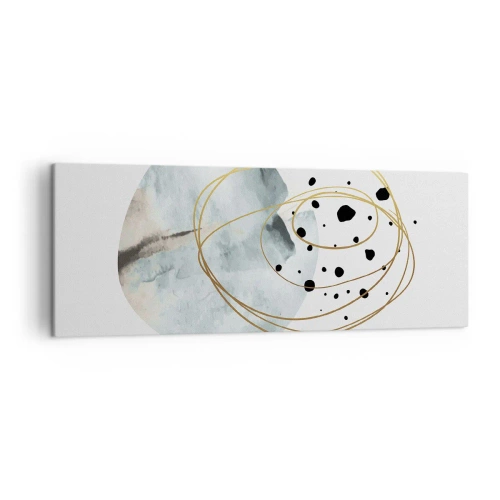 Obraz na płótnie - Minimalistyczna abstrakcja z geometrycznym wzorem i złotymi liniami - 140x50cm - W objęciach przestrzeni - Nowoczesna dekoracja ścienna do salonu i sypialni ARTTOR