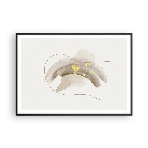 Plakat w czarnej ramie - Abstrakcyjna kompozycja w odcieniach beżu i złota - 100x70cm - Napotkane w przestrzeni - Nowoczesna dekoracja ścienna do salonu i sypialni ARTTOR