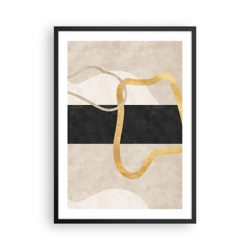 Plakat w czarnej ramie - Abstrakcyjna kompozycja z czernią, złotem i neutralnym tłem - 50x70cm - Kształty zapętlone - Nowoczesna dekoracja ścienna do salonu i sypialni ARTTOR