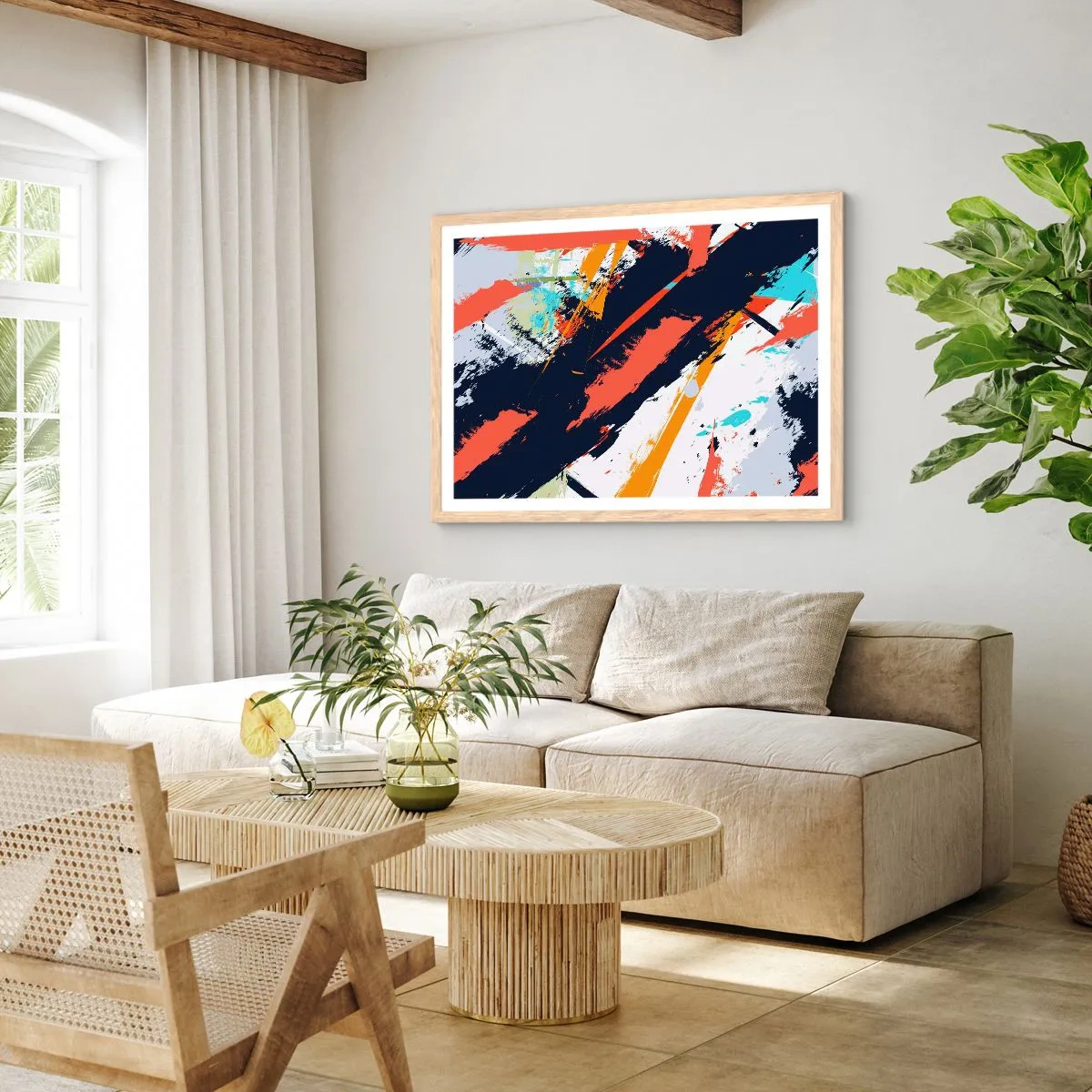 Plakat w ramie jasny dąb - Kompozycja dynamiczna - 100x70 cm