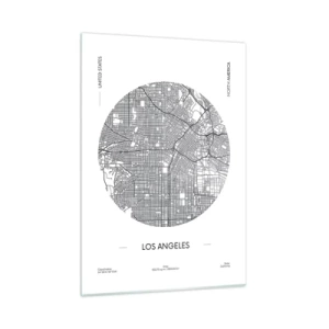 Obraz na szkle - Czarno-biała mapa Los Angeles w stylu minimalistycznym - 50x70cm - Anatomia Los Angeles - Nowoczesna dekoracja ścienna do salonu, kuchni i sypialni ARTTOR