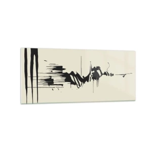 Obraz na szkle - Minimalistyczna abstrakcja z czarnymi liniami na jasnym tle - 120x50cm - Abstrakcja pośpieszna - Nowoczesna dekoracja ścienna do salonu i sypialni ARTTOR