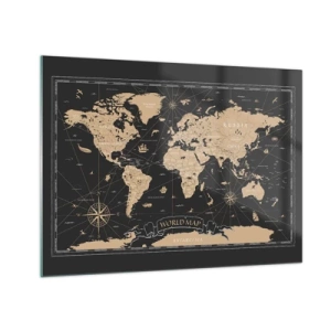 Obraz na szkle - Stylizowana mapa świata w odcieniach beżu i czerni - 70x50cm - Granice mojego świata - Nowoczesna dekoracja ścienna do salonu i sypialni ARTTOR