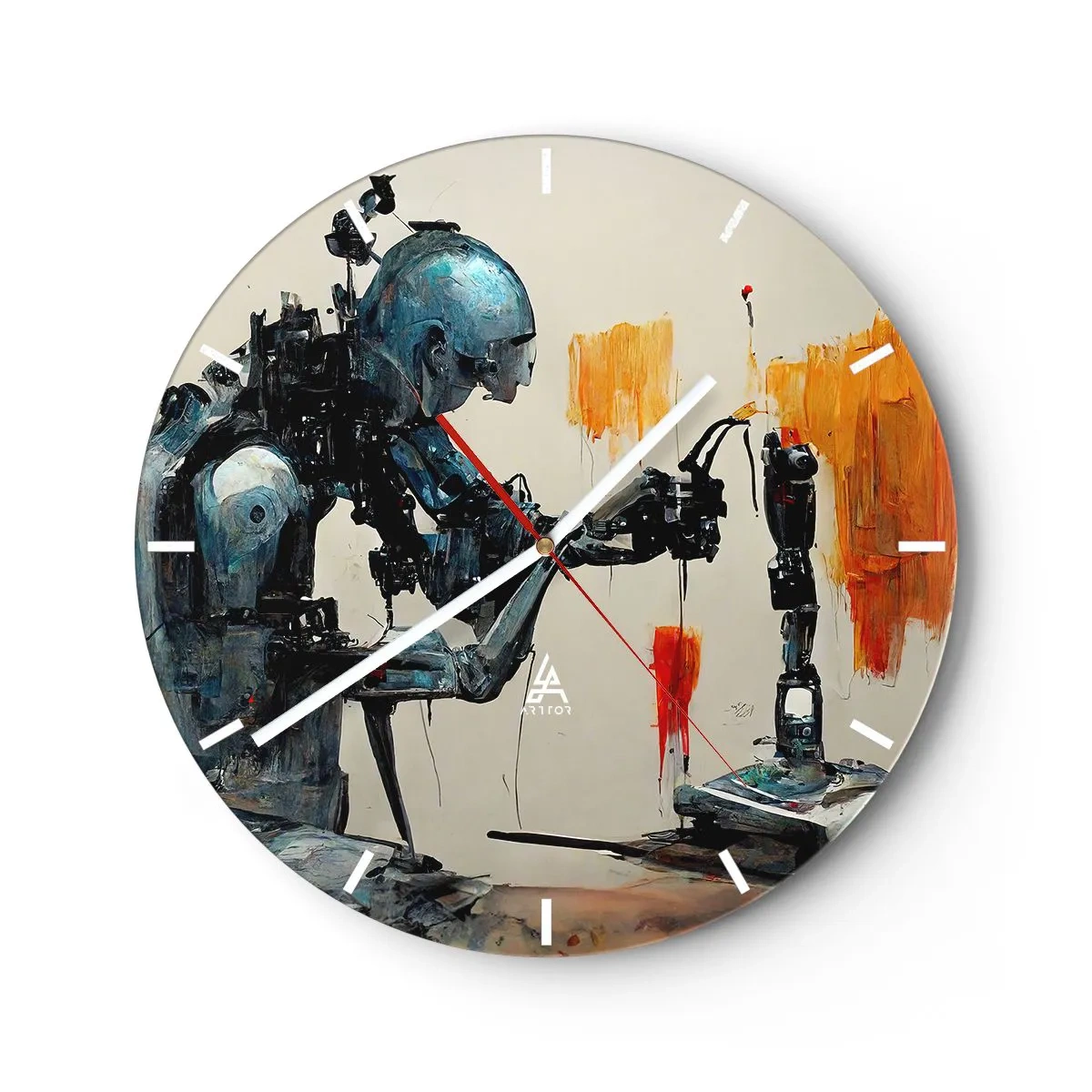 Zegar ścienny - Humanoidalny robot montujący sztuczną kończynę - 30x30cm - Już jutro… - Nowoczesna dekoracja ścienna do salonu, kuchni i sypialni ARTTOR