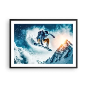 Plakat w czarnej ramie - Snowboardzista w locie nad ośnieżonymi górami - 70x50cm - Ekstremalne emocje - Nowoczesna dekoracja ścienna do salonu i sypialni ARTTOR