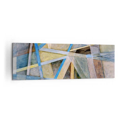 Obraz na płótnie - Geometryczna kompozycja z jasnymi i niebieskimi liniami - 160x50cm - Na wprost czy na skos? - Nowoczesna dekoracja ścienna do salonu i sypialni ARTTOR