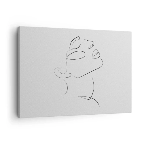 Obraz na płótnie - Minimalistyczny szkic kobiecej twarzy w profilu - 70x50cm - Meandry marzenia - Nowoczesna dekoracja ścienna do salonu i sypialni ARTTOR