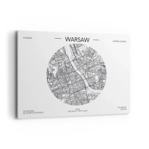 Obraz na płótnie - Mapa Warszawy w minimalistycznym stylu - 100x70cm - Anatomia Warszawy - Nowoczesna dekoracja ścienna do salonu, kuchni i sypialni ARTTOR