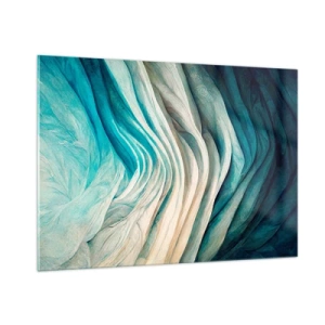 Obraz na szkle - Abstrakcyjne fale w odcieniach błękitu i beżu - 100x70cm - Błękitne nienasycenie - Nowoczesna dekoracja ścienna do salonu, kuchni i sypialni ARTTOR