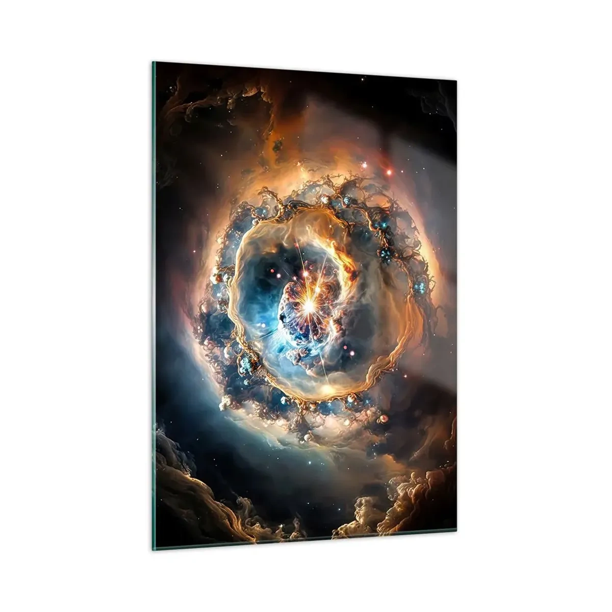 Obraz na szkle - Kosmiczna eksplozja w centrum galaktycznego wiru - 50x70cm - Początek - Nowoczesna dekoracja ścienna do salonu, kuchni i sypialni ARTTOR