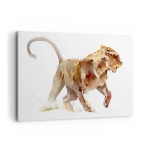 Obraz na płótnie - Biegnąca lwica w artystycznej interpretacji - 120x80cm - Dzika gracja - Nowoczesna dekoracja ścienna do salonu, kuchni i sypialni ARTTOR