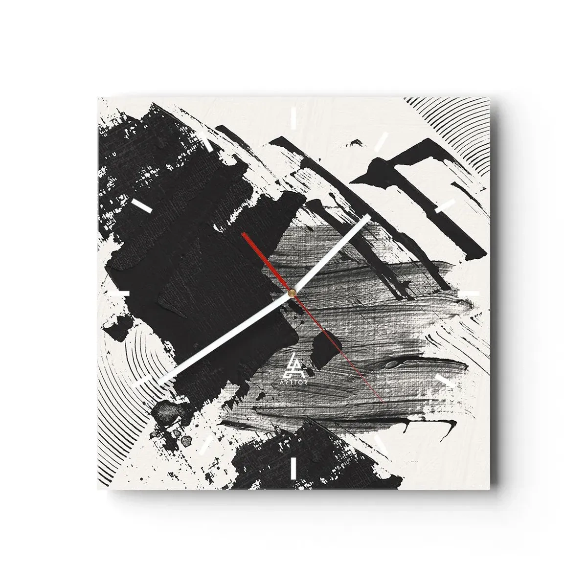 Zegar ścienny - Abstrakcja – ekspresja czerni - 40x40 cm