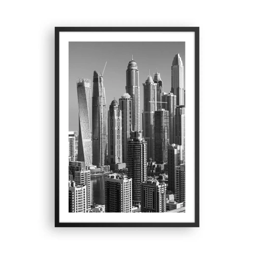 Plakat w czarnej ramie - Panorama miasta z nowoczesnymi drapaczami chmur - 50x70cm - Miasto nad pustynią - Nowoczesna dekoracja ścienna do salonu i sypialni ARTTOR