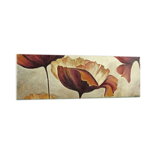 Obraz na szkle - Subtelne kwiaty w odcieniach czerwieni i złota na jasnym tle - 160x50cm - Łąki łan - Nowoczesna dekoracja ścienna do salonu i sypialni ARTTOR