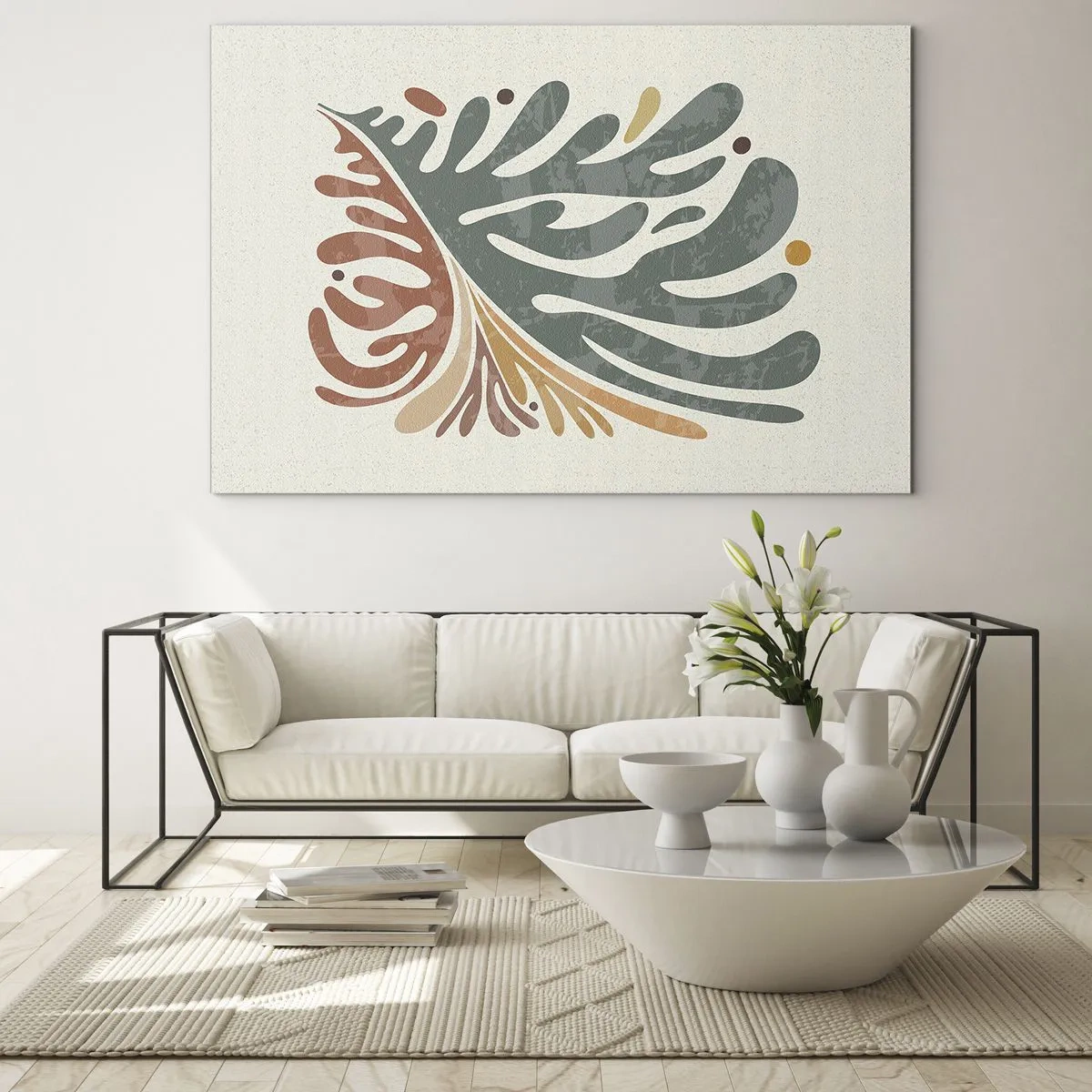 Obraz na szkle - Abstrakcyjny liść w ciepłych barwach - 70x50cm - Wielobarwny liść - Nowoczesna dekoracja ścienna do salonu i sypialni ARTTOR