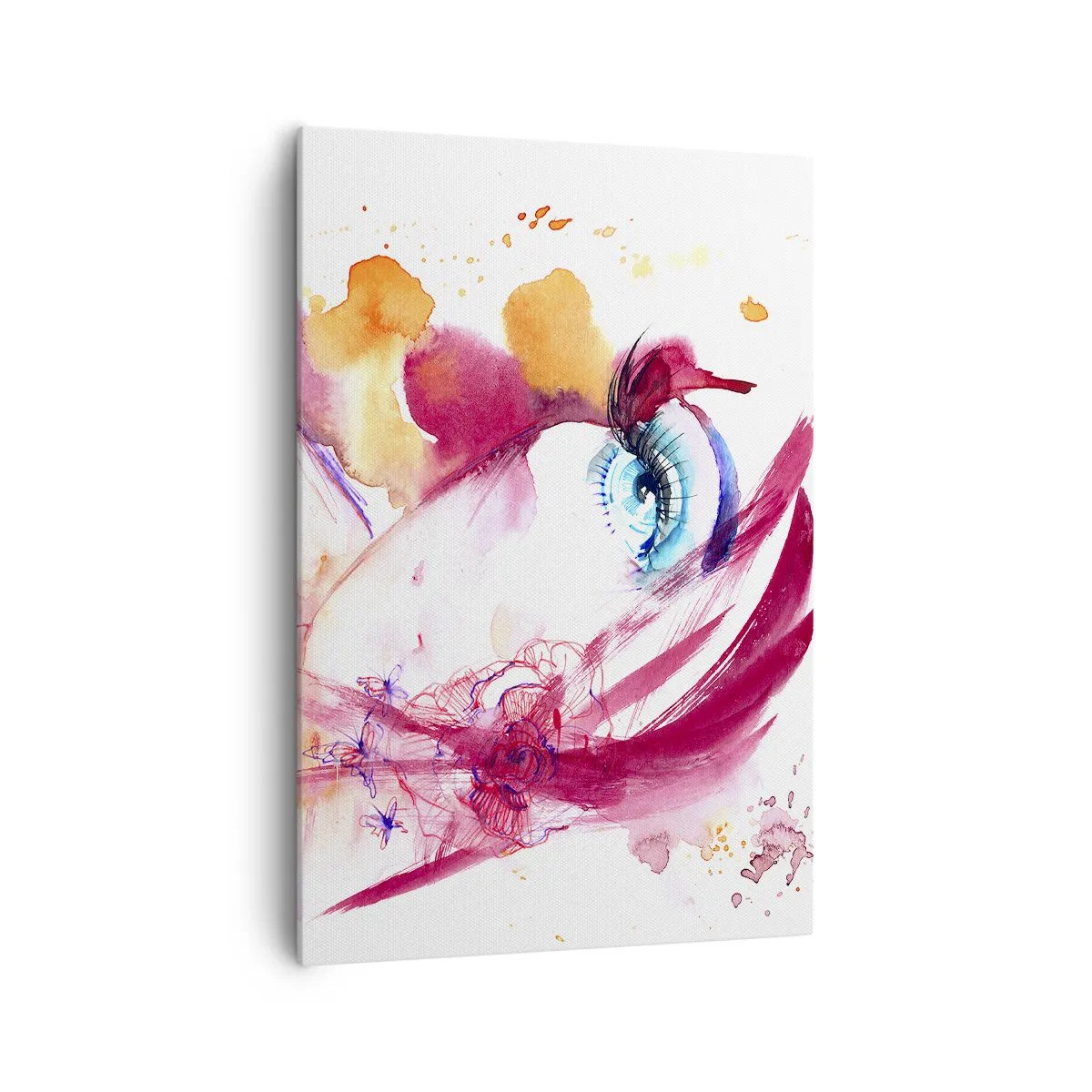 Obraz na płótnie - Abstrakcyjna twarz z wyrazistymi oczami i akcentami w czerwieni - 70x100cm - W bliskości świat rozkwita - Nowoczesna dekoracja ścienna do salonu i sypialni ARTTOR