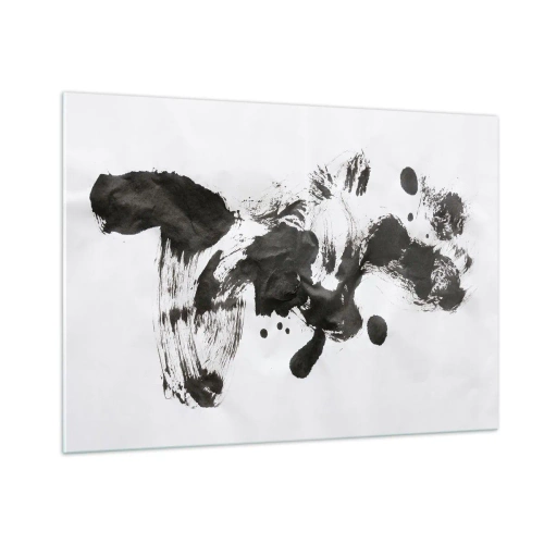 Obraz na szkle - Abstrakcyjna czarna plama i pociągnięcia pędzla na białym tle - 100x70cm - W szaleństwie metoda? - Nowoczesna dekoracja ścienna do salonu, kuchni i sypialni ARTTOR