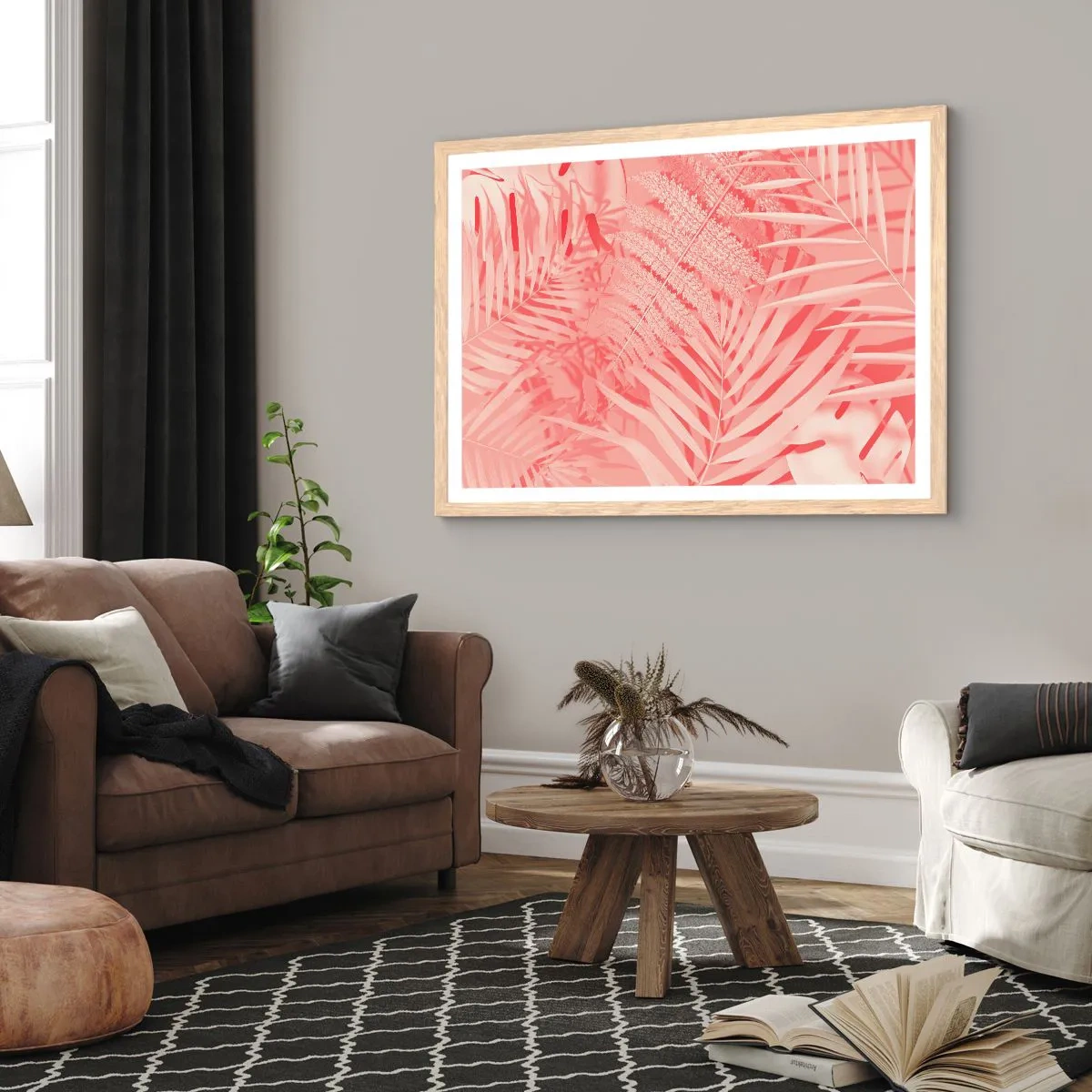 Plakat w ramie jasny dąb - Różowy koncept - 91x61 cm