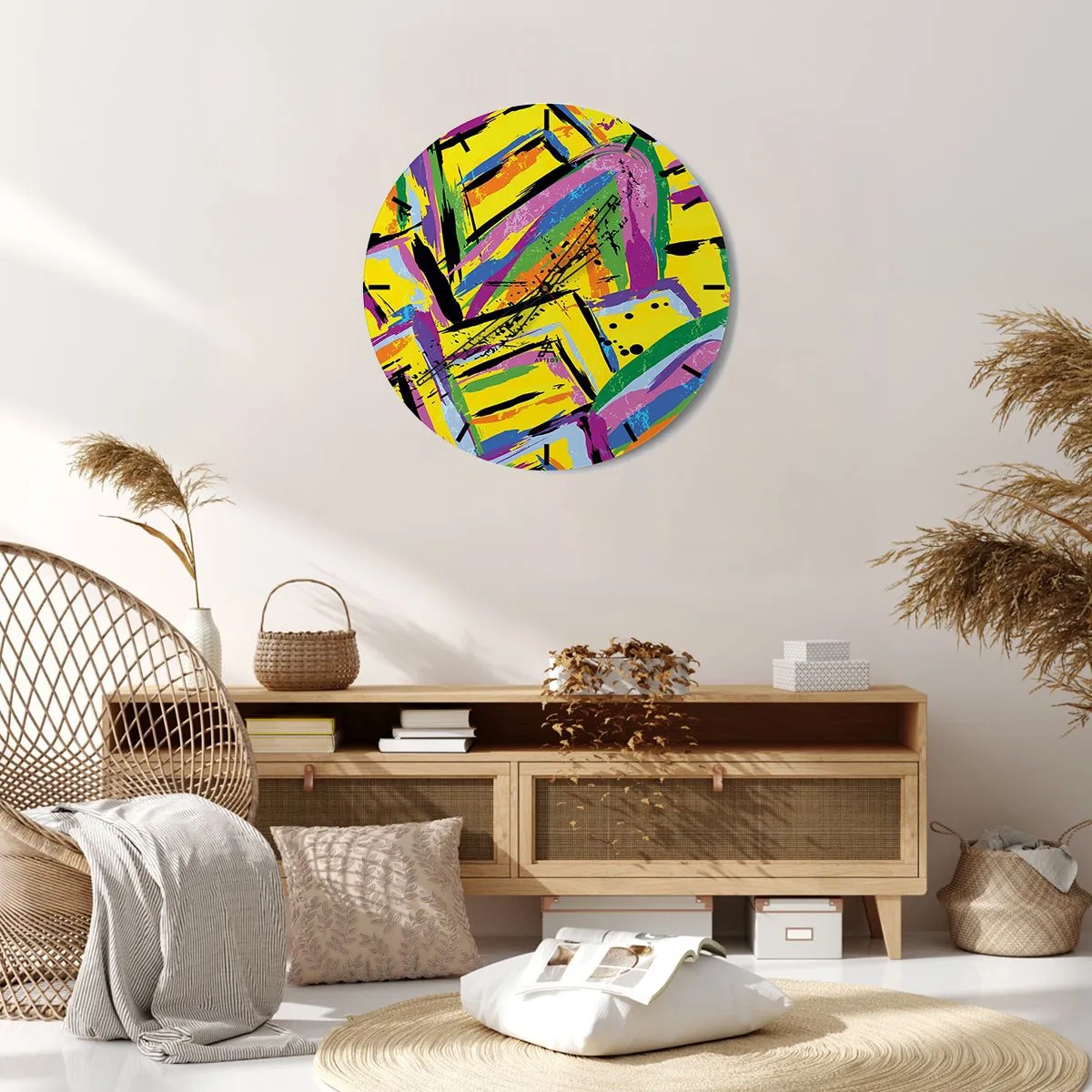 Zegar ścienny - Kolorowy abstrakcyjny wzór z geometrycznymi liniami - 30x30cm - Aż krzyczy z radości - Nowoczesna dekoracja ścienna do salonu, kuchni i sypialni ARTTOR