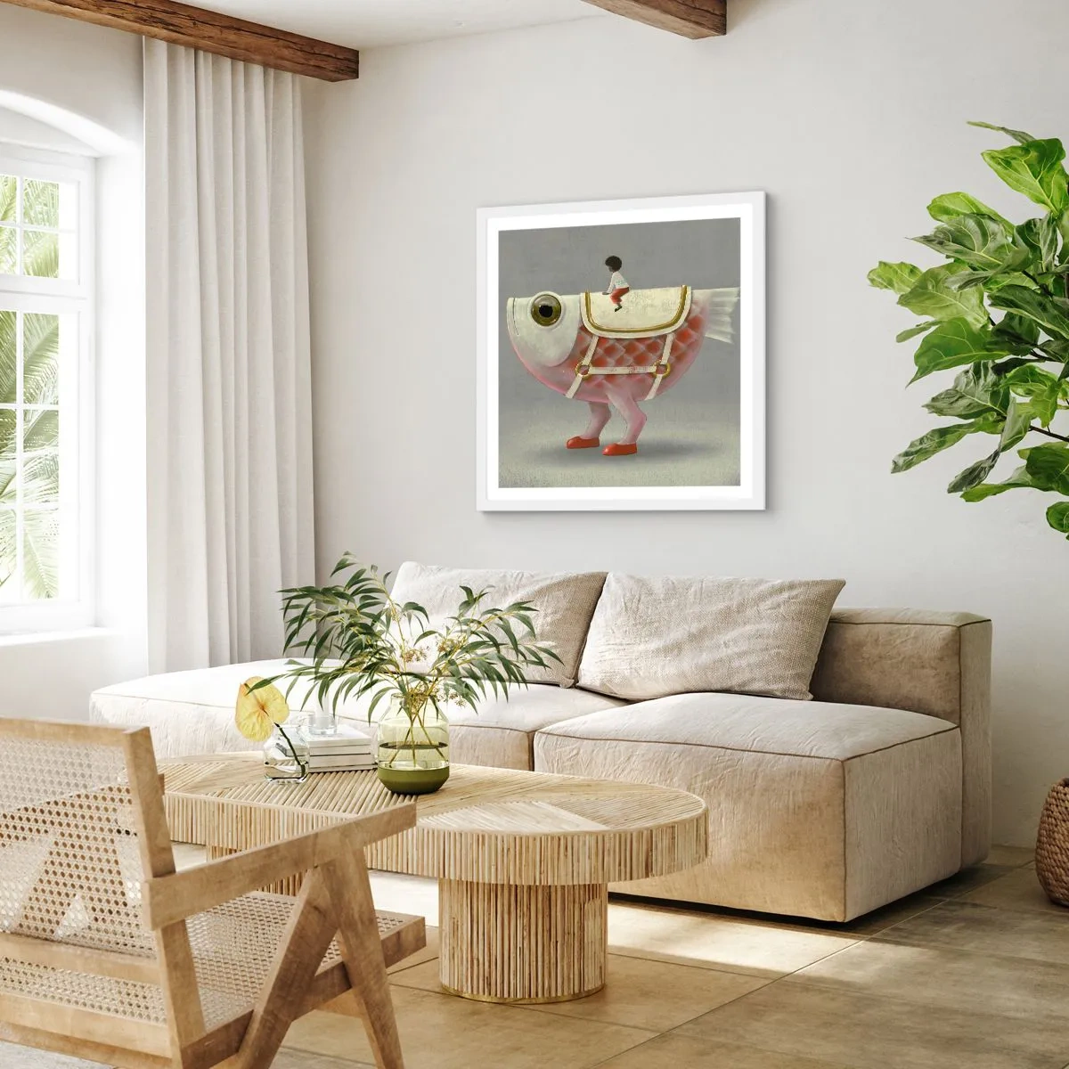 Plakat w białej ramie - Ryboński jeździec - 50x50 cm