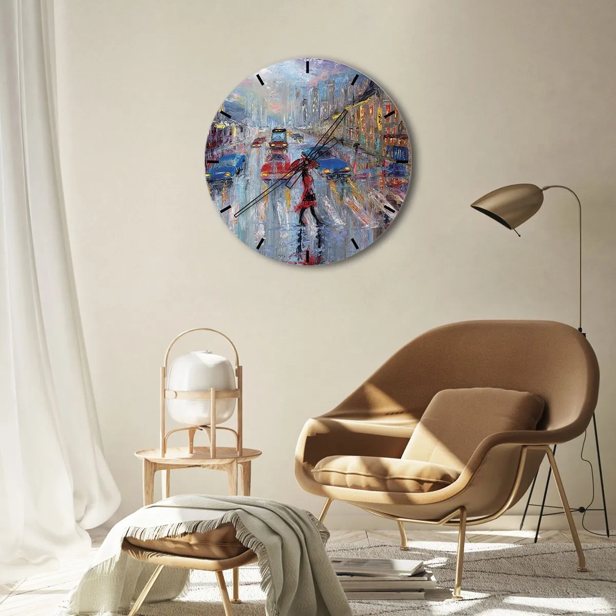 Zegar ścienny - Deszczowe popołudnie w mieście - 40x40 cm