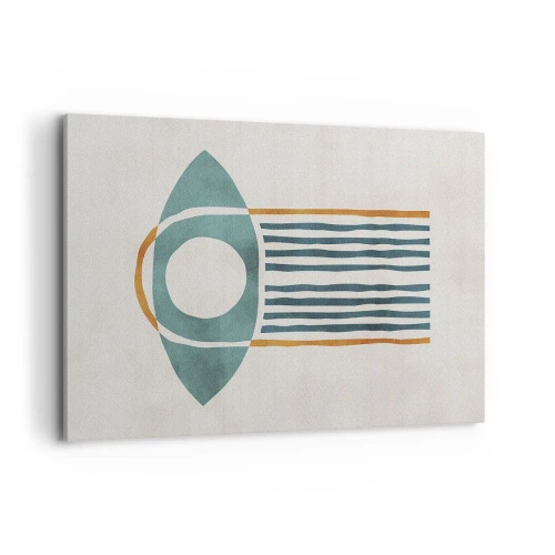 Obraz na płótnie - Geometryczny wzór w odcieniach zieleni i pomarańczu - 100x70cm - Znaki i rytuały - Nowoczesna dekoracja ścienna do salonu, kuchni i sypialni ARTTOR