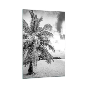 Obraz na szkle - Czarno-biała palma na pustej plaży z chmurami - 80x120cm - Gdy tęsknisz do samotności… - Nowoczesna dekoracja ścienna do salonu i sypialni ARTTOR
