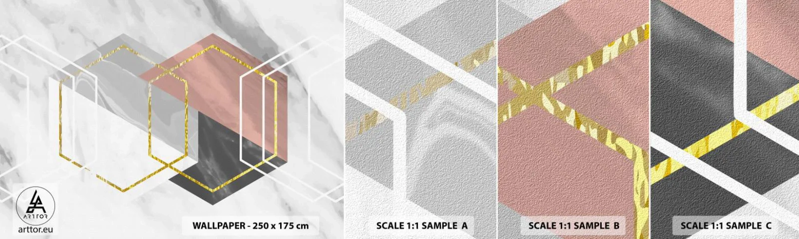 Fototapeta Próbka Samoprzylepna Deluxe Sticker - Kompozycja łańcuchowa - Abstrakcja, Sztuka, Hexagon - 100x30 cm