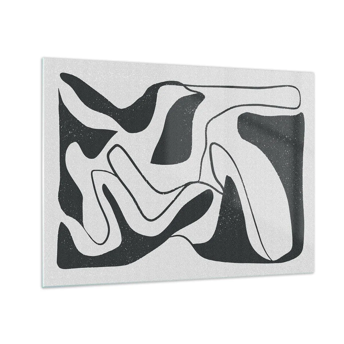 Obraz na szkle - Czarno-białe abstrakcyjne kształty przypominające labirynt - 70x50cm - Abstrakcyjna zabawa w labiryncie - Nowoczesna dekoracja ścienna do salonu i sypialni ARTTOR