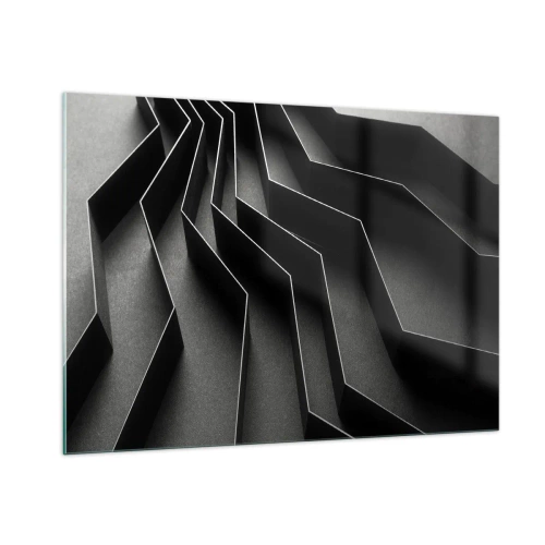 Obraz na szkle - Czarne geometryczne formy z głębią i światłocieniem - 100x70cm - Przestrzenny porządek - Nowoczesna dekoracja ścienna do salonu, kuchni i sypialni ARTTOR