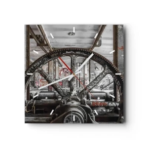 Zegar ścienny - Stary mechanizm w opuszczonym industrialnym wnętrzu - 30x30cm - Sekretne życie fabryki - Nowoczesna dekoracja ścienna do salonu i sypialni ARTTOR