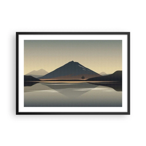 Plakat w czarnej ramie - Minimalistyczny krajobraz górski z odbiciem w wodzie - 70x50cm - Lustrzane odbicie - Nowoczesna dekoracja ścienna do salonu i sypialni ARTTOR