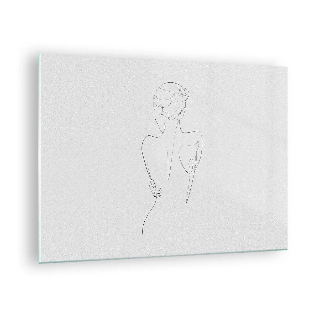 Obraz na szkle - Delikatny szkic kobiety z tyłu wykonany pojedynczą linią - 70x50cm - Muzyka ciała - Nowoczesna dekoracja ścienna do salonu i sypialni ARTTOR