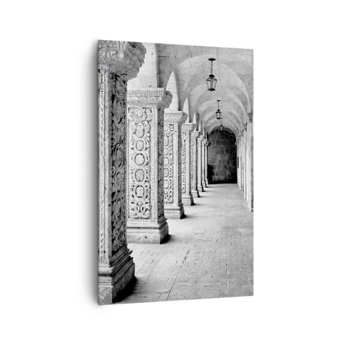 Obraz na płótnie - Zabytkowe kolumny w monochromatycznym ujęciu - 80x120cm - A dokąd to…? - Nowoczesna dekoracja ścienna do salonu i sypialni ARTTOR