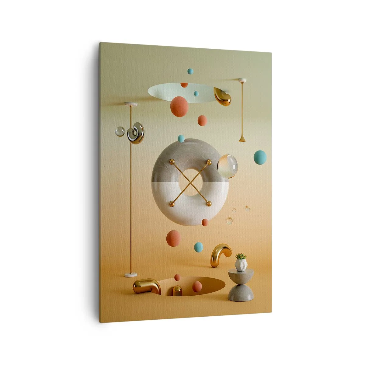 Obraz na płótnie - Geometryczne figury w pastelowych kolorach w surrealistycznym układzie - 70x100cm - Wszystko się zdarzyć może - Nowoczesna dekoracja ścienna do salonu i sypialni ARTTOR