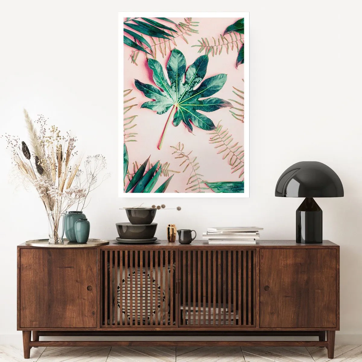 Plakat - Studium zieleni na różowym tle - 61x91 cm