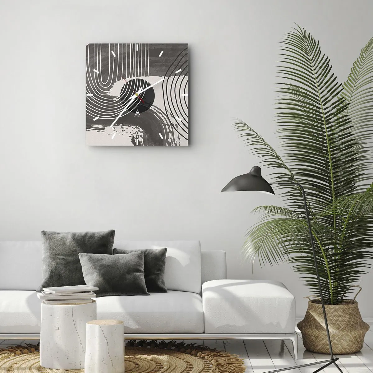 Zegar ścienny - Geometryczne linie i owale w monochromatycznych odcieniach - 30x30cm - Owal zwycięża - Nowoczesna dekoracja ścienna do salonu i sypialni ARTTOR