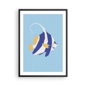 Plakat w czarnej ramie - Minimalistyczna grafika egzotycznej ryby na błękitnym tle - 50x70cm - Miss tropikalnych wód - Nowoczesna dekoracja ścienna do salonu i sypialni ARTTOR