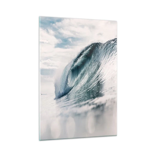 Obraz na szkle - Potężna fala oceanu w promieniach słońca - 50x70cm - Wodny szczyt - Nowoczesna dekoracja ścienna do salonu, kuchni i sypialni ARTTOR