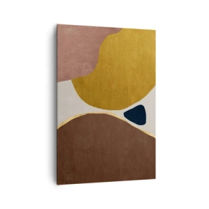 Obraz na płótnie - Abstrakcyjna kompozycja z geometrycznymi kształtami w ciepłych barwach - 70x100cm - Abstrakcja – miejsce w przestrzeni - Nowoczesna dekoracja ścienna do salonu i sypialni ARTTOR