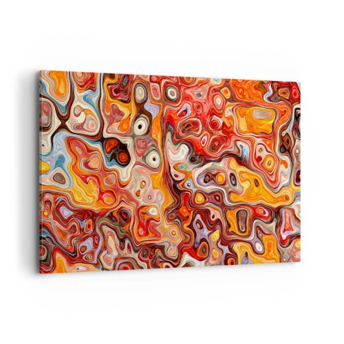 Obraz na płótnie - Abstrakcyjna kompozycja w ciepłych odcieniach czerwieni, pomarańczu i żółci - 120x80cm - Gdyby orzechy rozpływały się w miodzie - Nowoczesna dekoracja ścienna do salonu, kuchni i sypialni ARTTOR