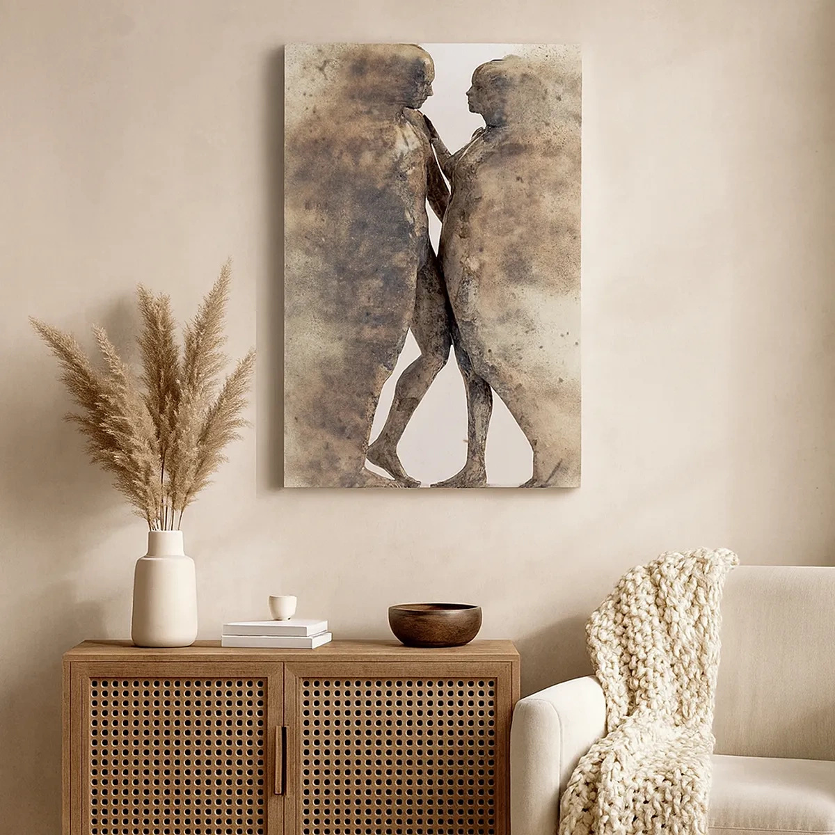 Obraz na płótnie - Artystyczne sylwetki pary - 50x70cm - Z prochu powstali, by kochać - Nowoczesna dekoracja ścienna do salonu, kuchni i sypialni ARTTOR