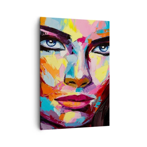 Obraz na płótnie - Kolorowy abstrakcyjny portret kobiety w intensywnych barwach - 70x100cm - Dusza też kolorowa - Nowoczesna dekoracja ścienna do salonu i sypialni ARTTOR