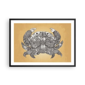 Plakat w czarnej ramie - Dekoracyjny rysunek kraba na złotym tle - 70x50cm - Opowieści Pana Kraba - Nowoczesna dekoracja ścienna do salonu i sypialni ARTTOR