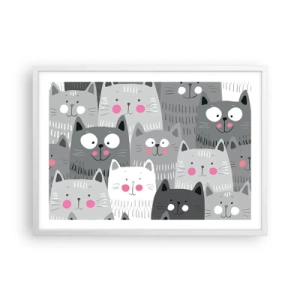 Plakat w białej ramie - Koci świat - 70x50 cm