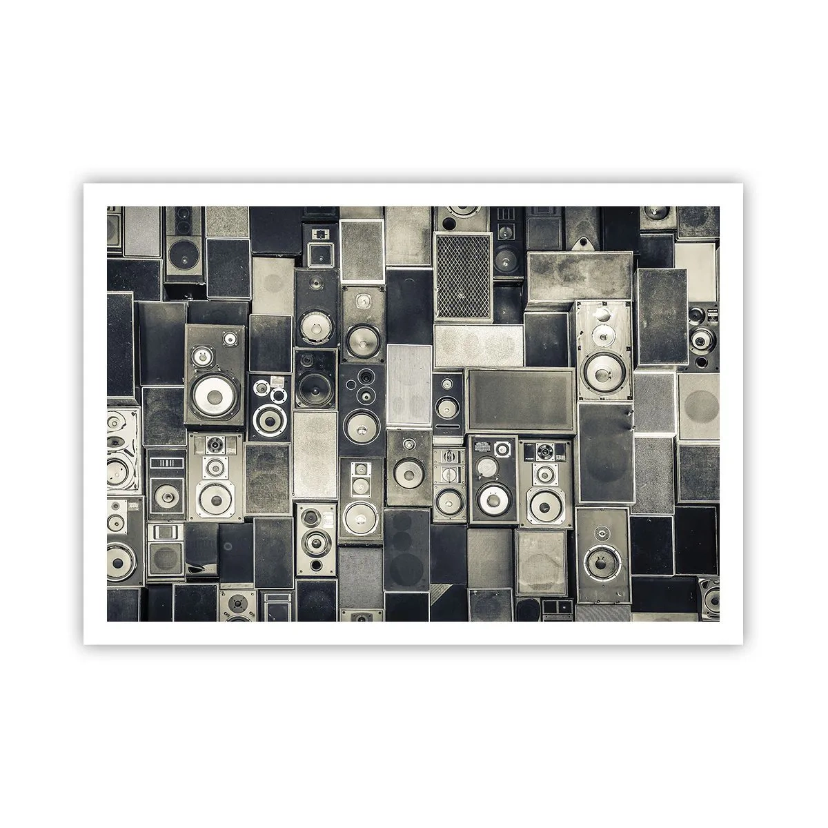 Plakat - Kolekcja głośników w stylu retro - 100x70cm - I wszystko gra - Nowoczesna dekoracja ścienna do salonu i sypialni ARTTOR